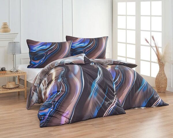 Matějovský Povlečení BLANKA MATRAGI - NOKTURNO, dynamický vzor, modré a hnědé, bavlněný MAKO satén, digitál, 140x200cm + 70x90cm