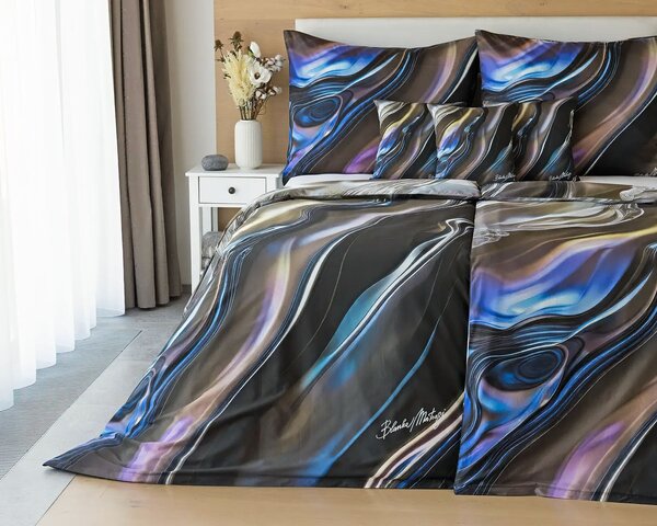 Matějovský Povlečení BLANKA MATRAGI - NOKTURNO, dynamický vzor, modré a hnědé, bavlněný MAKO satén, digitál, 140x200cm + 70x90cm