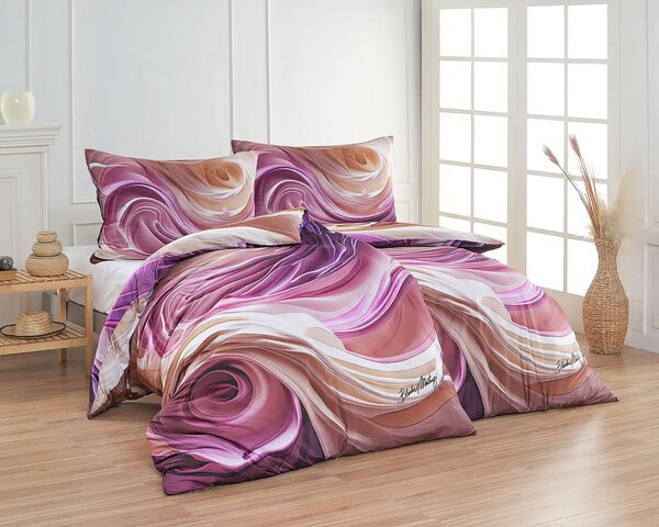 Matějovský Povlečení BLANKA MATRAGI - VIOLET, dynamický vzor, růžové, bavlněný MAKO satén, digitál, 140x200cm + 70x90cm