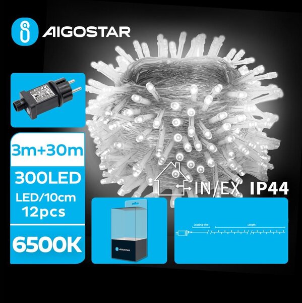 Aigostar B.V. Aigostar - LED Venkovní vánoční řetěz 300xLED/8 funkcí 33m IP44 studená bílá AI0488