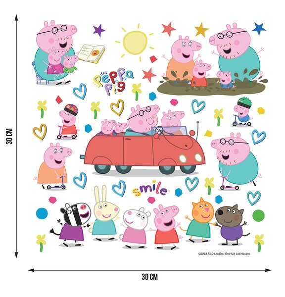 Dětská samolepka na zeď Prasátko Peppa Auto | 30 x 30 cm | DDKS3847
