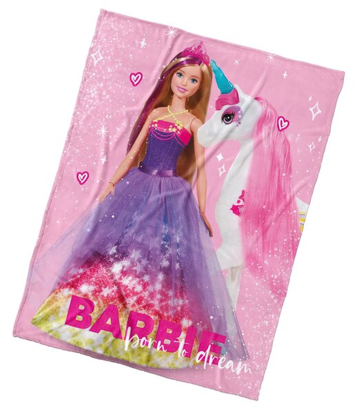 Carbotex deka z mikrovlákna (coral fleece) dětská BARBIE A KOUZELNÝ JEDNOROŽEC, růžová, 130x170cm