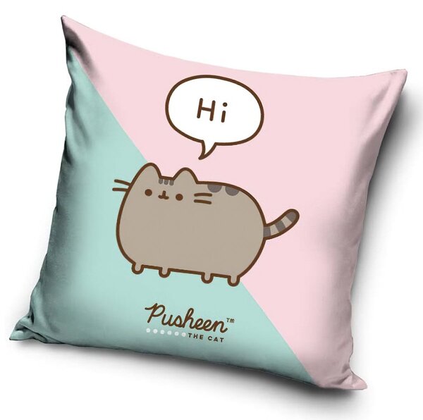Carbotex dětský povláček KOČIČKA PUSHEEN JÁ KOŠIŠTA, růžovo-tyrkysový, 40x40cm