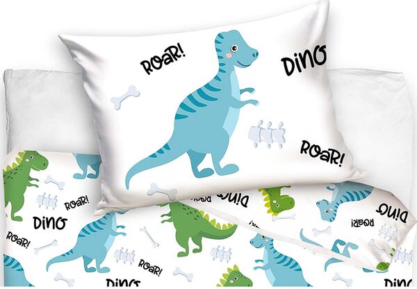 TipTrade Dětské povlečení do postýlky DINOSAUŘÍ KAMARÁDI, zeleno-modré, bavlna hladká, 100x135cm + 40x60cm
