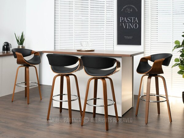 Designová barová židle SAROLTA - ořech / černá / chrom