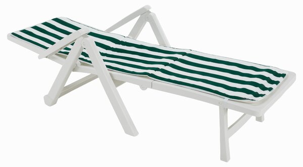 KONDELA Zahradní lehátko s podložkou, skládací, bílá/vzor pásek, SMERDO 2