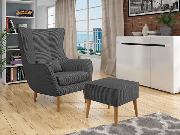 Designové křeslo ušák s taburetkou LEVI - ocelové