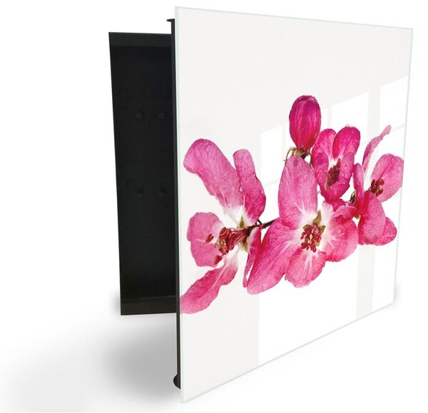 Glasdekor skříňka na klíče - růžový květ sakura - Pravé / Černá