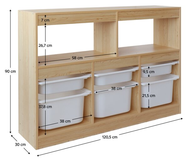 KONDELA Organizér s úložnými boxy, dub/bílá, TRIVIX