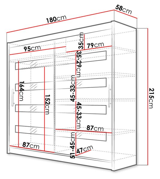 Moderní šatní skříň 180 cm FLORENCIO 11 - černá / bílá
