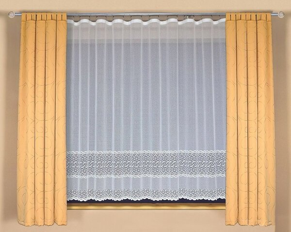 Tylex žakárová záclona A3891 drobné vlnky, s bordurou, bílá, výška 220cm (v metráži)
