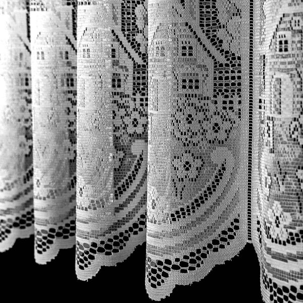 Brilltex žakárová vitrážová záclona DOMEČKY DD695, bílá výška 45cm (v metráži)
