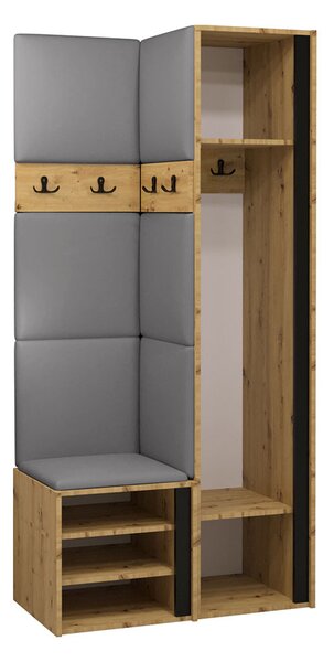 Stěna do předsíně se zrcadlem LURDES 10 - artisan / černá / světlá béžová