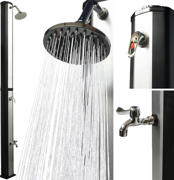 VIESTA® Solární sprcha 35L s noní sprchou – otoná hlavice – zahradní solární sprcha bez elektiny – hadicová pípojka – a 60 °C