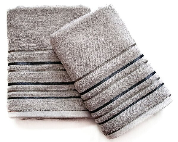 Praktik Froté ručník ZARA, světle šedý s proužkovanou bordurou, 40x60cm
