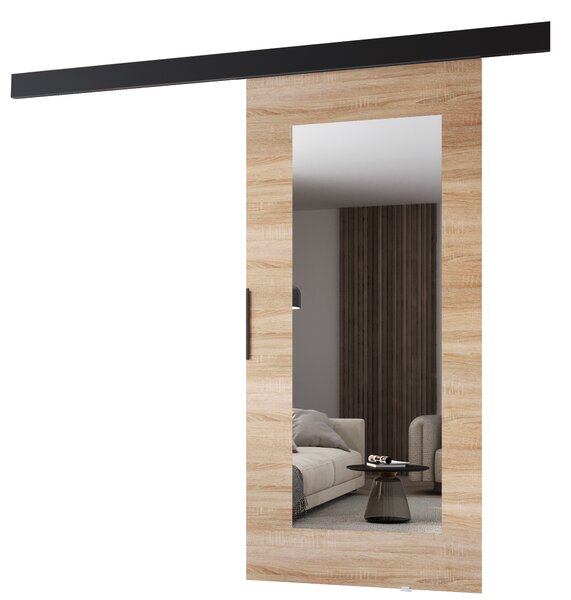 Posuvné dveře se zrcadlem BARRET 19 - 96 cm, dub sonoma / černé