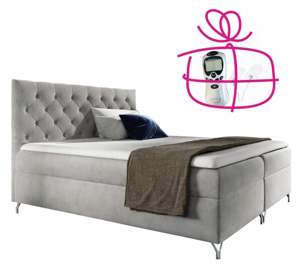 KONDELA Boxspringová postel, 120x200, světle šedá látka Velvet, GULIETTE + dárek