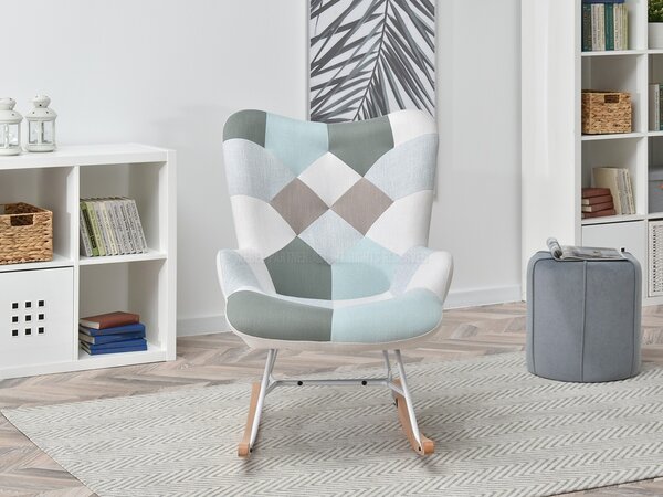 Křeslo Sibyla (patchwork + buk + bílá). Akce -16%