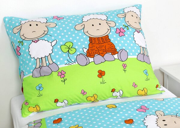Dreamy Linens Povlečení bavlněné tyrkysové Veselé ovečky, povlečení 140 x 200 cm, 70 x 90 cm