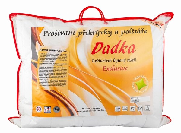 Dadka Prošívaný antibakteriální polštář Dadka EXCLUSIVE SILVER z dutého vlákna, bílý, 40x40cm, 300g