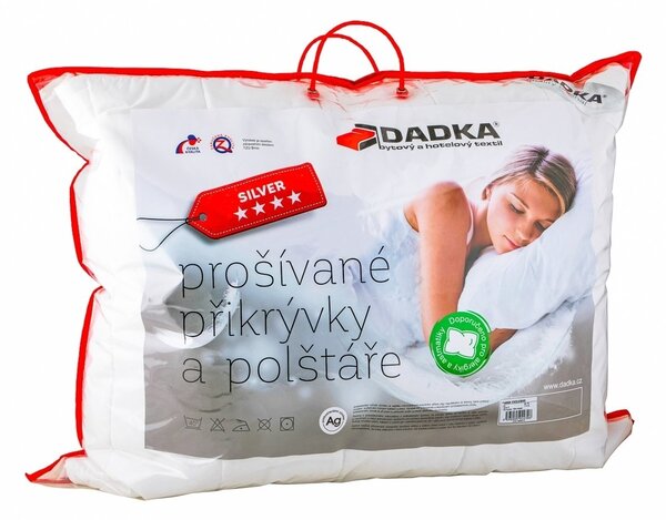 Dadka Prošívaný antibakteriální polštář Dadka EXCLUSIVE SILVER z dutého vlákna, bílý, 40x40cm, 300g