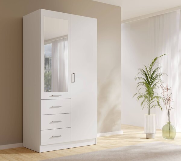Úzká šatní skříň se zrcadlem 101 cm SIBATE - bílá