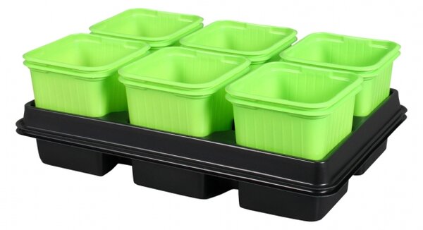 Květník sadbový GREEN + podmiska 8 x 8 x 8 cm; 2 x 6 ks