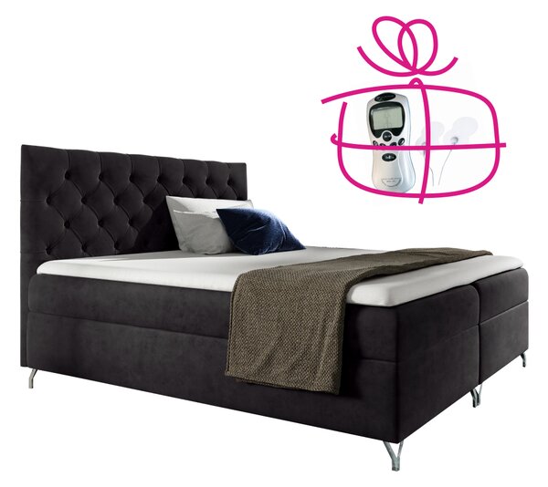 KONDELA Boxspringová postel, 140x200, černá látka Velvet, GULIETTE + dárek