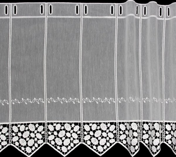 Brilltex Voálová vitrážová záclona 13/887 vyšívané oválky, s bordurou, smetanová, výška 45cm (v metráži)
