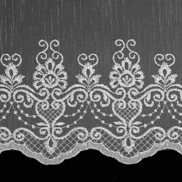 Forbyt organzová vitrážová záclona 98435 ornamenty, vyšívaná s bordurou, bílá, výška 70cm (v metráži)