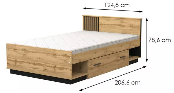 Jednolůžková postel 120x200 CATAWBA se šuplíkem - dub wotan / černá