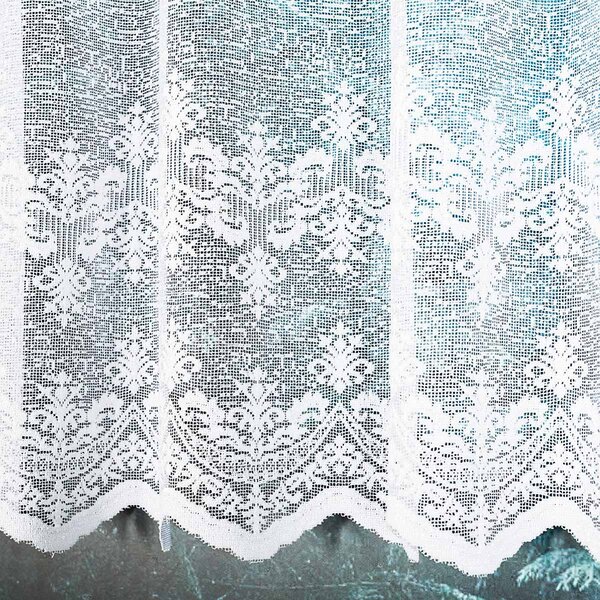 Buona Ventura žakárová vitrážová záclona 31256/001, ornamenty, s bordurou, bílá, výška 35cm (v metráži)
