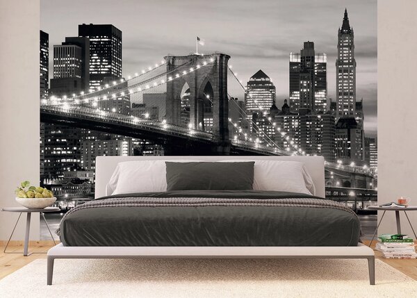 Fototapeta na míru Černobílý Brooklynský Most Při Západu Slunce | Vliesová fototapeta na zed' | DFTNS2465