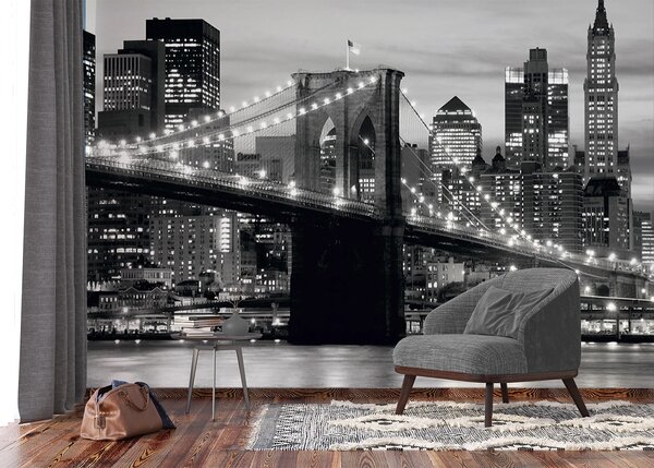 Fototapeta na míru Černobílý Brooklynský Most Při Západu Slunce | Vliesová fototapeta na zed' | DFTNS2465