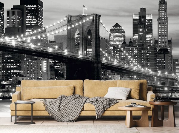 Fototapeta na míru Černobílý Brooklynský Most Při Západu Slunce | Vliesová fototapeta na zed' | DFTNS2465