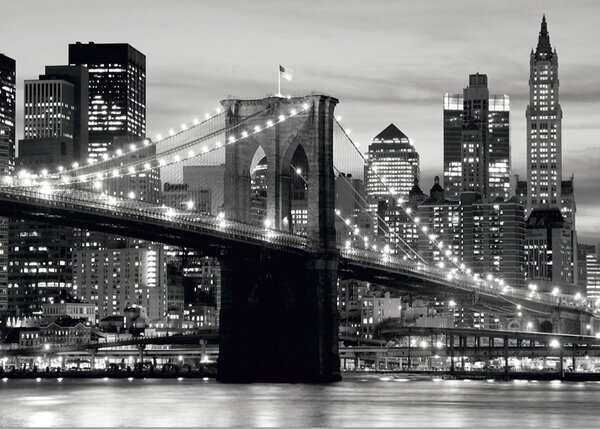 Fototapeta na míru Černobílý Brooklynský Most Při Západu Slunce | Vliesová fototapeta na zed' | DFTNS2465