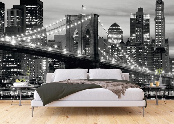 Fototapeta na míru Černobílý Brooklynský Most Při Západu Slunce | Vliesová fototapeta na zed' | DFTNS2465