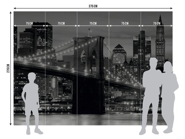 Fototapeta na míru Černobílý Brooklynský Most Při Západu Slunce | Vliesová fototapeta na zed' | DFTNS2465