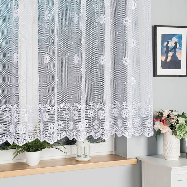 Olzatex žakárová záclona NOLA 779/031, květinový vzor, bílá s bordurou, výška 140cm (v metráži)