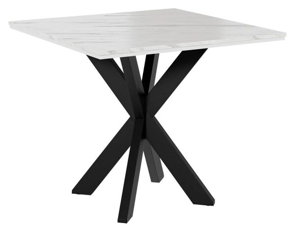 Designový jídelní stůl 90x90 MUKILTEO - mramor bílý / lesklý bílý / černý