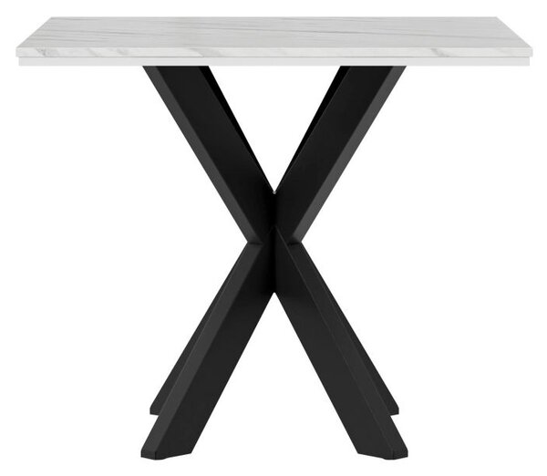 Designový jídelní stůl 90x90 MUKILTEO - mramor bílý / lesklý bílý / černý