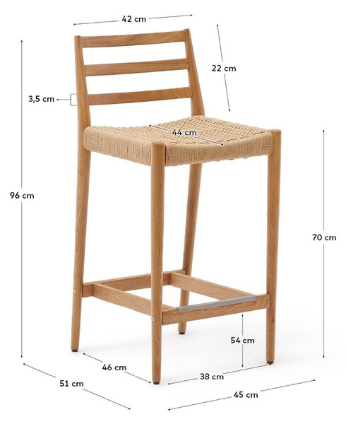 Kave Home Dubová barová židle Analy 70 cm s výpletem