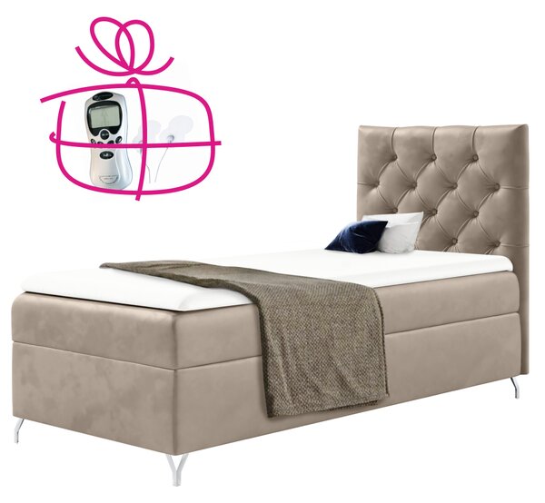 KONDELA Boxspringová postel, 90x200, béžová látka Velvet, pravá, GULIETTE + dárek
