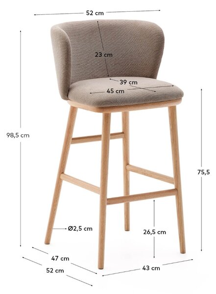 Kave Home Světle hnědá barová židle Ciselia 75 cm s dřevěnou podnoží