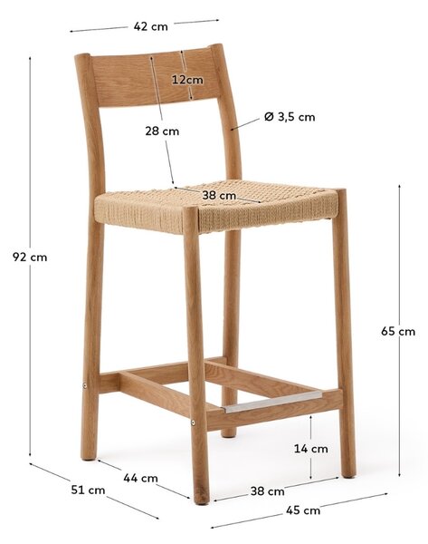 Dubová barová židle Kave Home Yalia s výpletem 65 cm