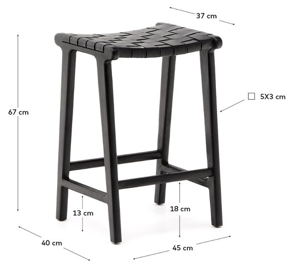Černá kožená barová židle Kave Home Calixta 67 cm