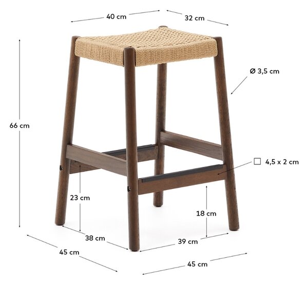 Ořechová barová židle Kave Home Yalia s výpletem 66 cm