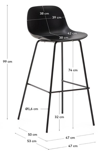Kave Home Černá plastová barová židle Altea 75 cm