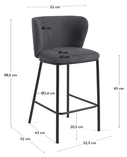 Kave Home Tmavě šedá barová židle Ciselia 65 cm