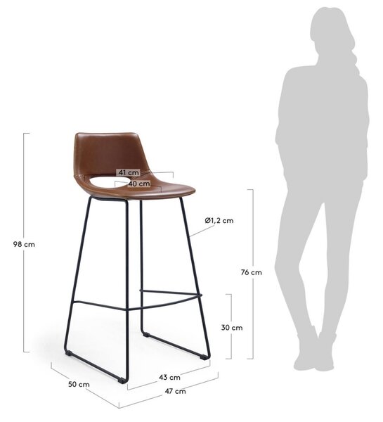 Koňakově hnědá koženková barová židle Kave Home Zahara 76 cm